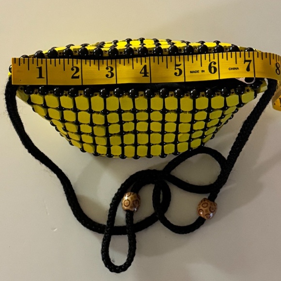 Kenyan Handmade Wooden Bead Mini Bucket Bag, Yellow+Black, Rufina Designs - Picture 7 of 9